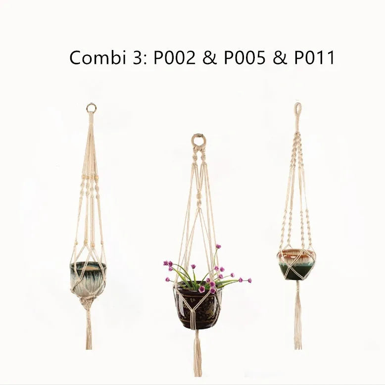 Woven wire plant hanger made from cotton rope in European village style, suitable for desktop or wall mounting
