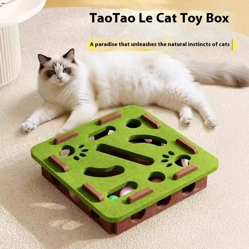 Square felt cat toy box measuring 30cm with 7.5cm height in camel white colour