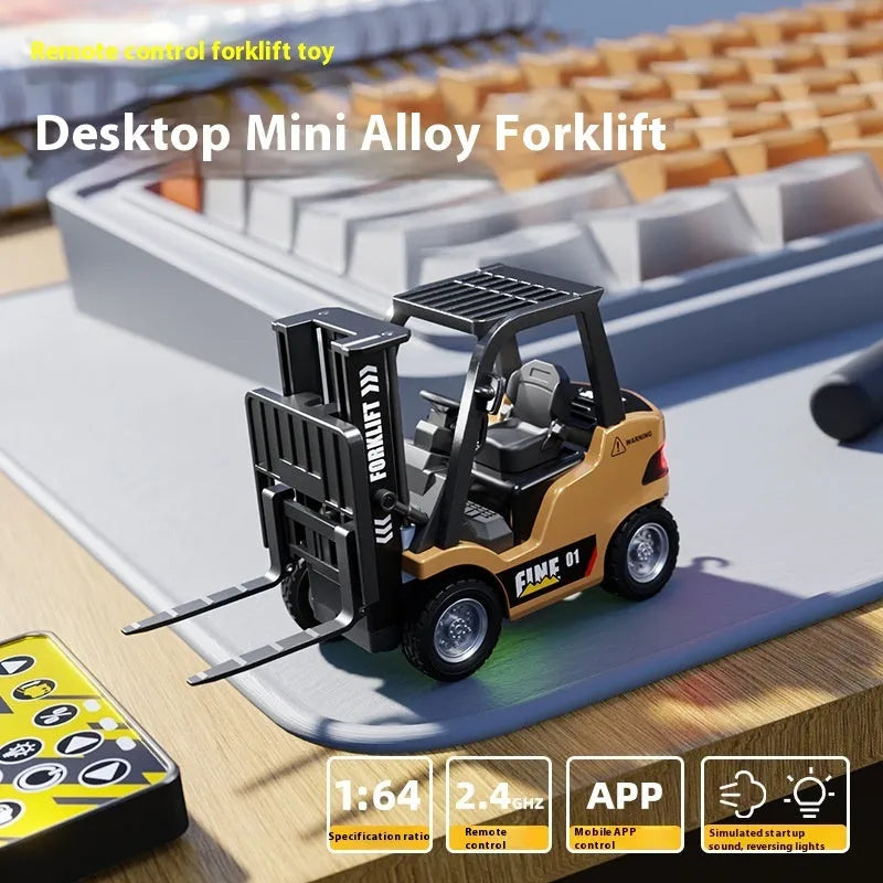 1:64 scale alloy forklift with Bluetooth connectivity, four accessories, three obstacles, remote controller