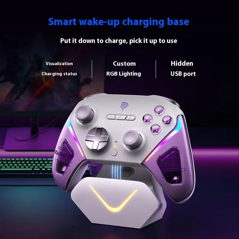 Rocker Smart Startstop Charging Base in black, green, or purple with USB-C port and game controller on 15.60 cm platform