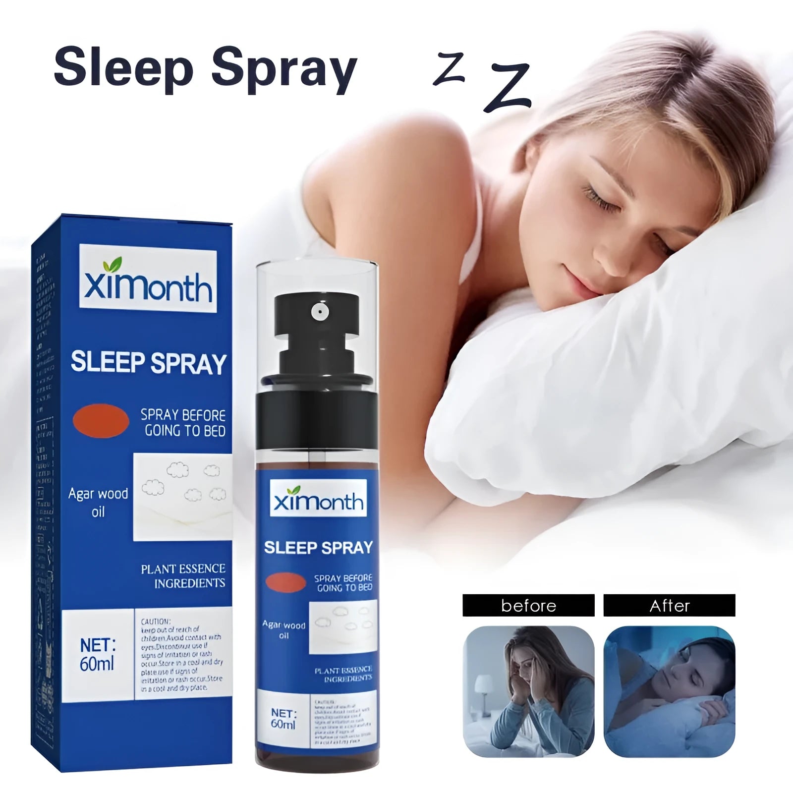 60ml aromatherapy sleep care spray bottle with lavender chamomile formula for bedtime relaxation