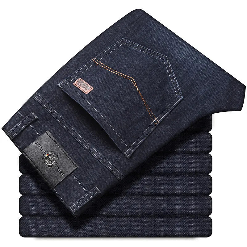 Men's high elasticity stretch jeans in loose plus size business casual fit with straight leg
