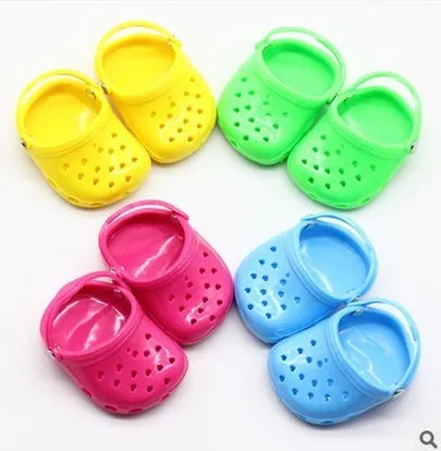 Plastic doll beach slippers in blue, red, yellow, and green for 16cm dolls