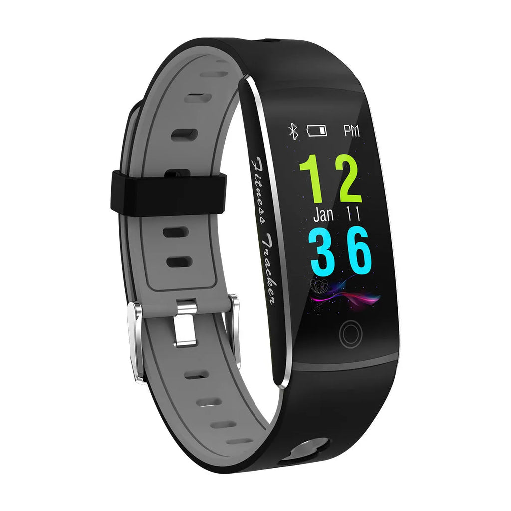 F10T body temperature smart bracelet with colour touchscreen on a silicone wrist strap