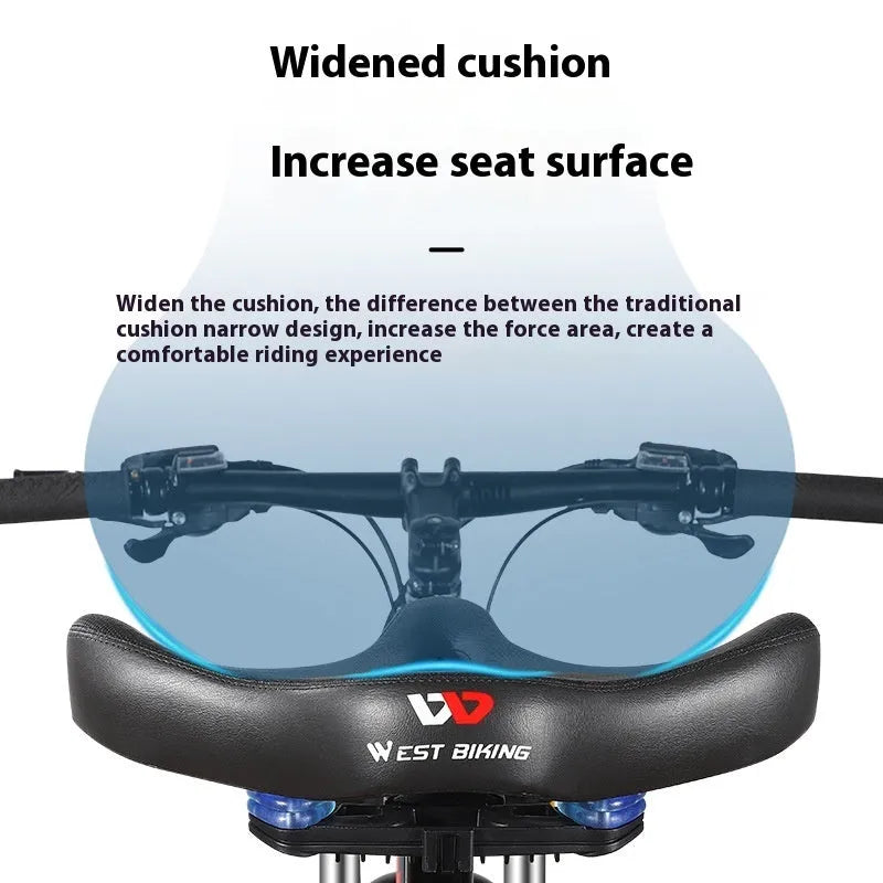 Black bicycle seat cushion with 3cm polyurethane foam padding for shock absorption on mountain bikes