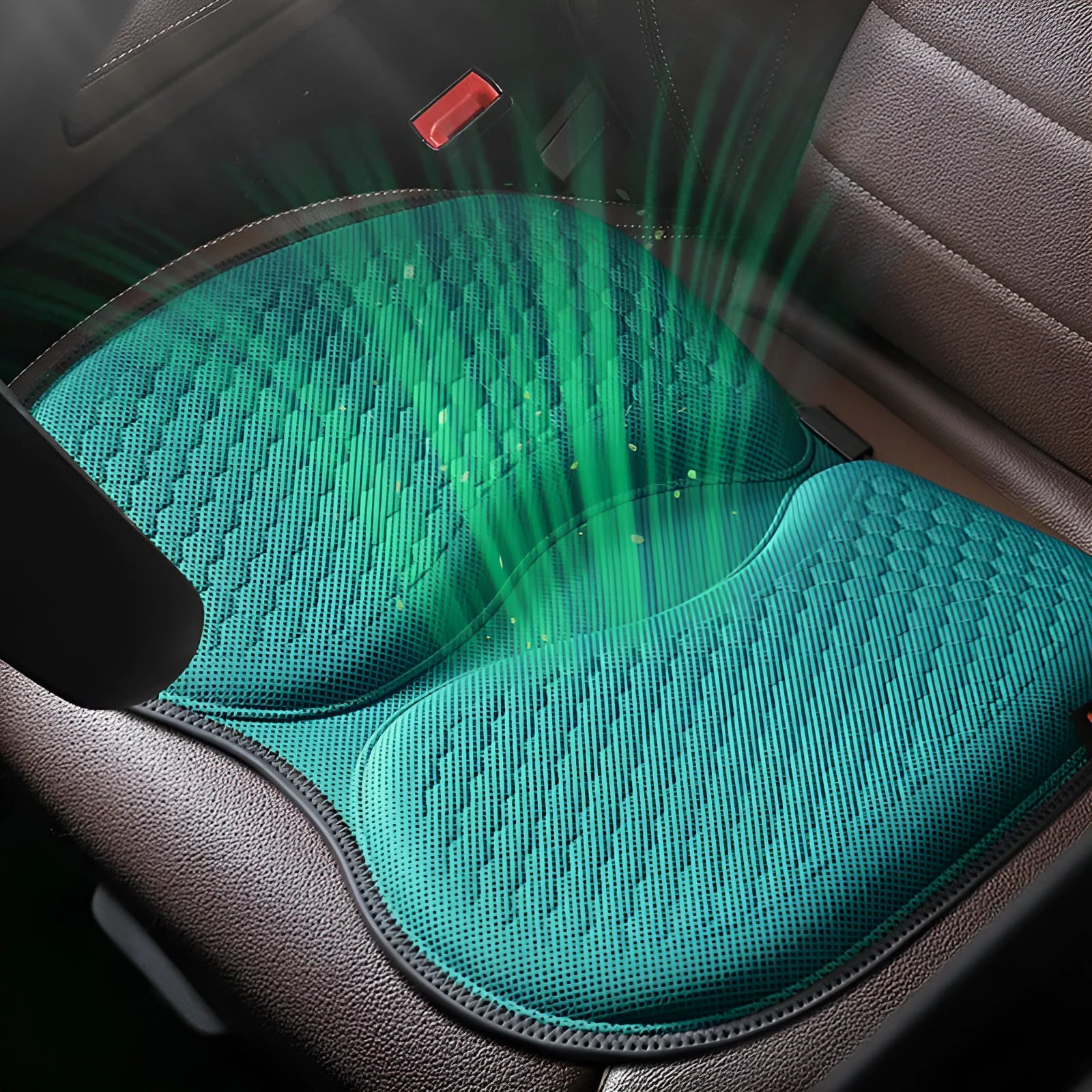 Honeycomb patterned gel car seat cushion in multiple colours, dimensions 40x35x2 cm.