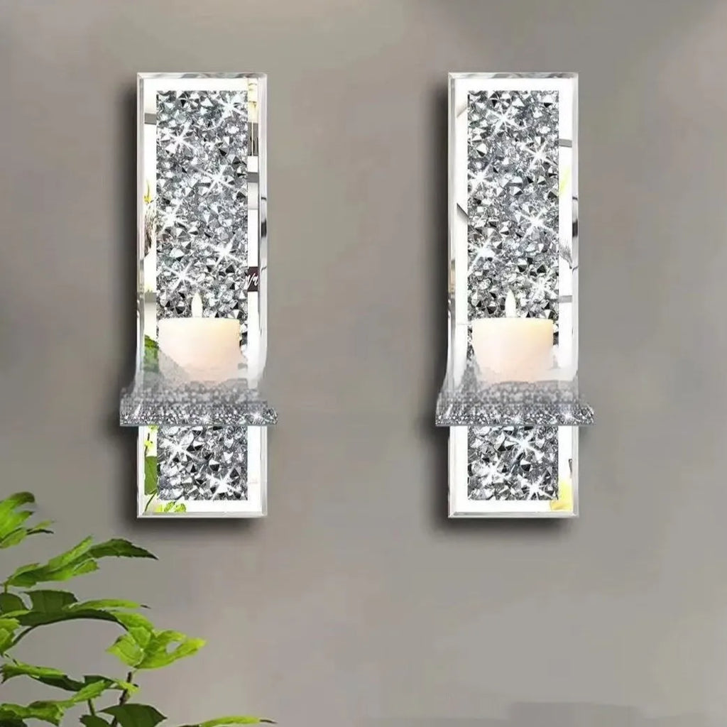 Silver mirror glass wall-mounted candle holders measuring 10x11x38cm with modern design