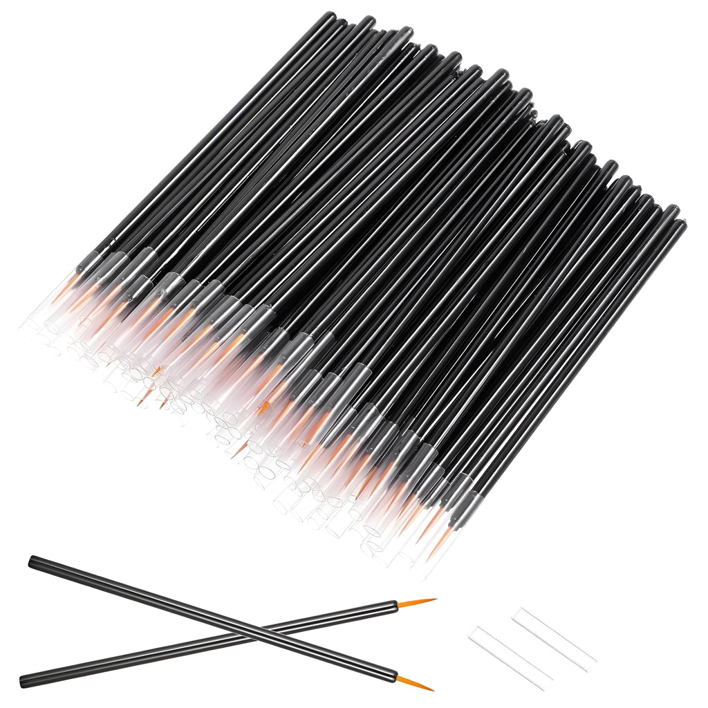 Pack of one hundred black disposable eyeliner brushes with fine points and plastic sleeves
