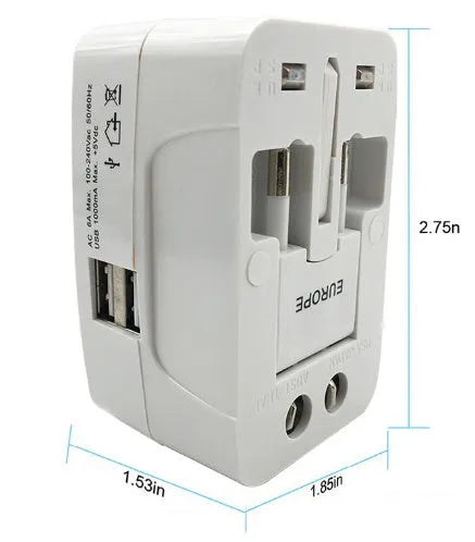 Multi-function conversion plug measuring 73x50x39mm with universal charger and travel socket adapter capabilities