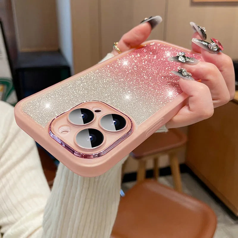 Transparent glitter phone case for iPhone with magnetic back and ultra-thin TPU rubber construction