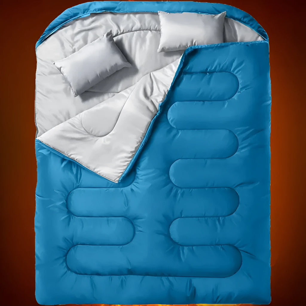 Portable seven-in-one sleeping bag, 90.6in by 61in, polyester, Black Double or Rhinestone Blue Double