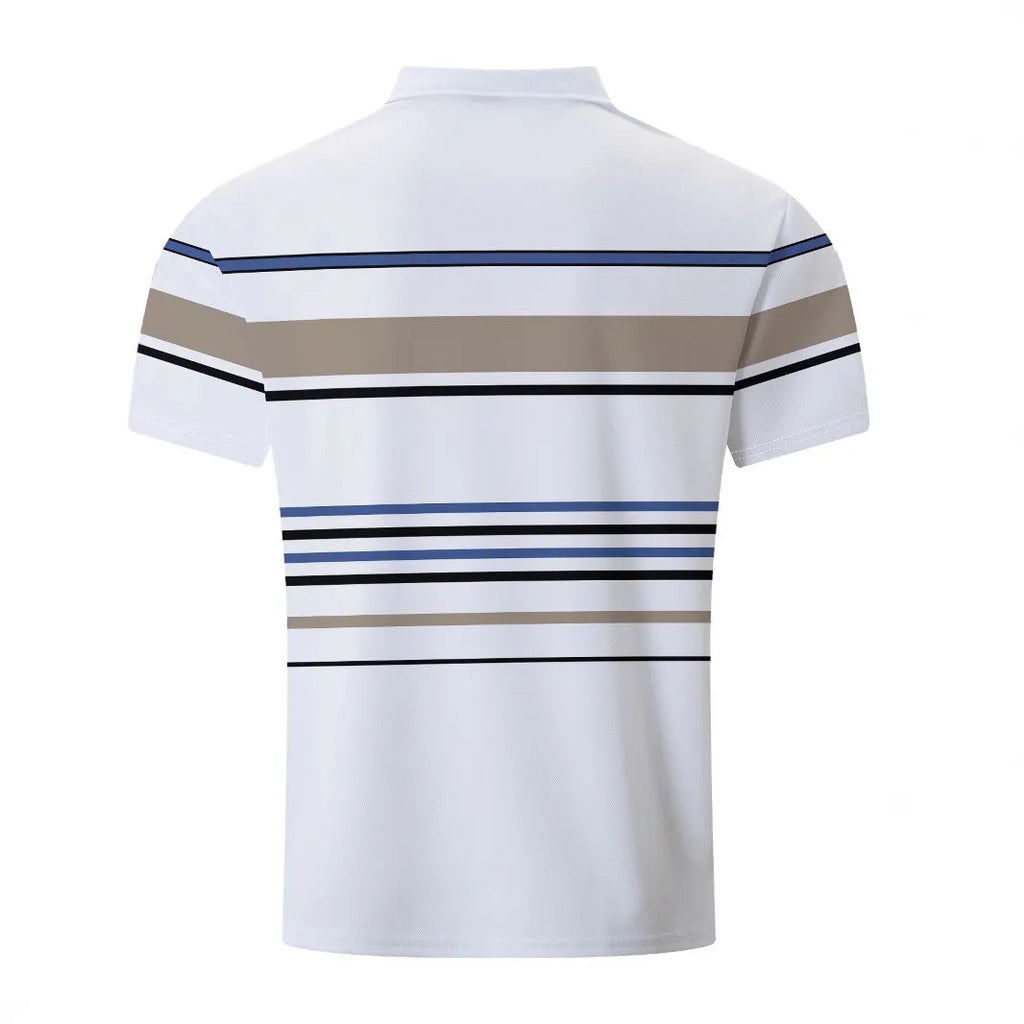 Men's white striped short sleeve t-shirt with loose fit design