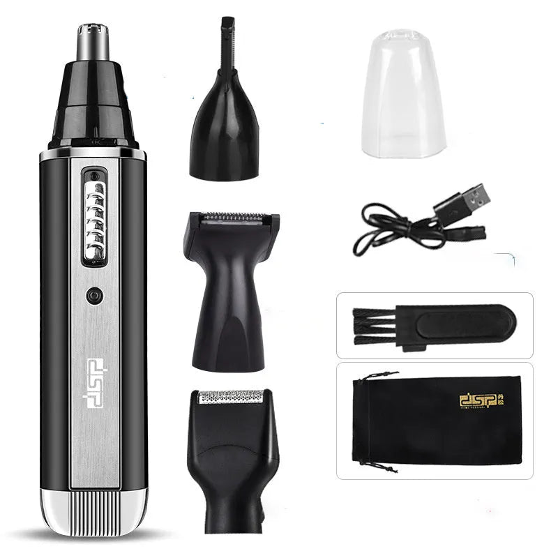 Blue, black, and silver ABS electric shaver for facial grooming and nose hair trimming
