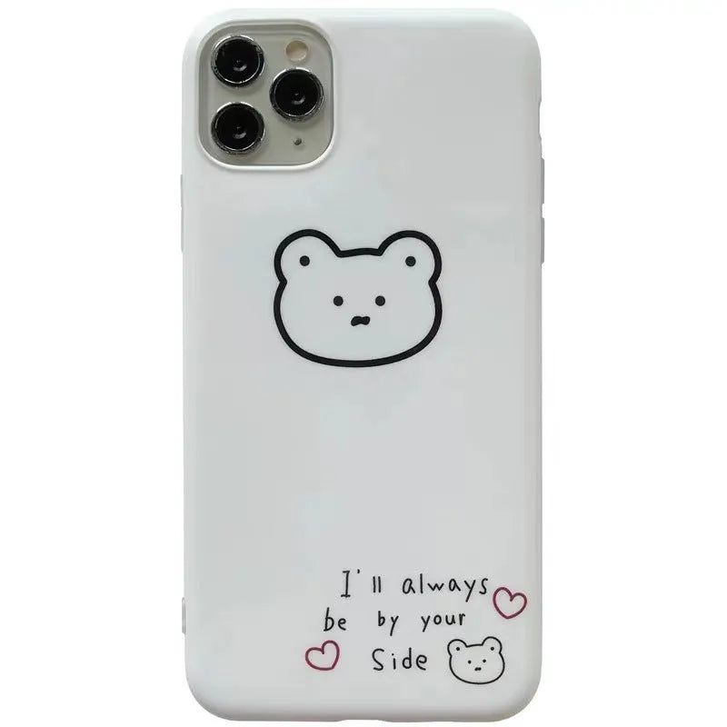 Soft silicone iPhone case featuring a Korean bear cartoon design on the back.
