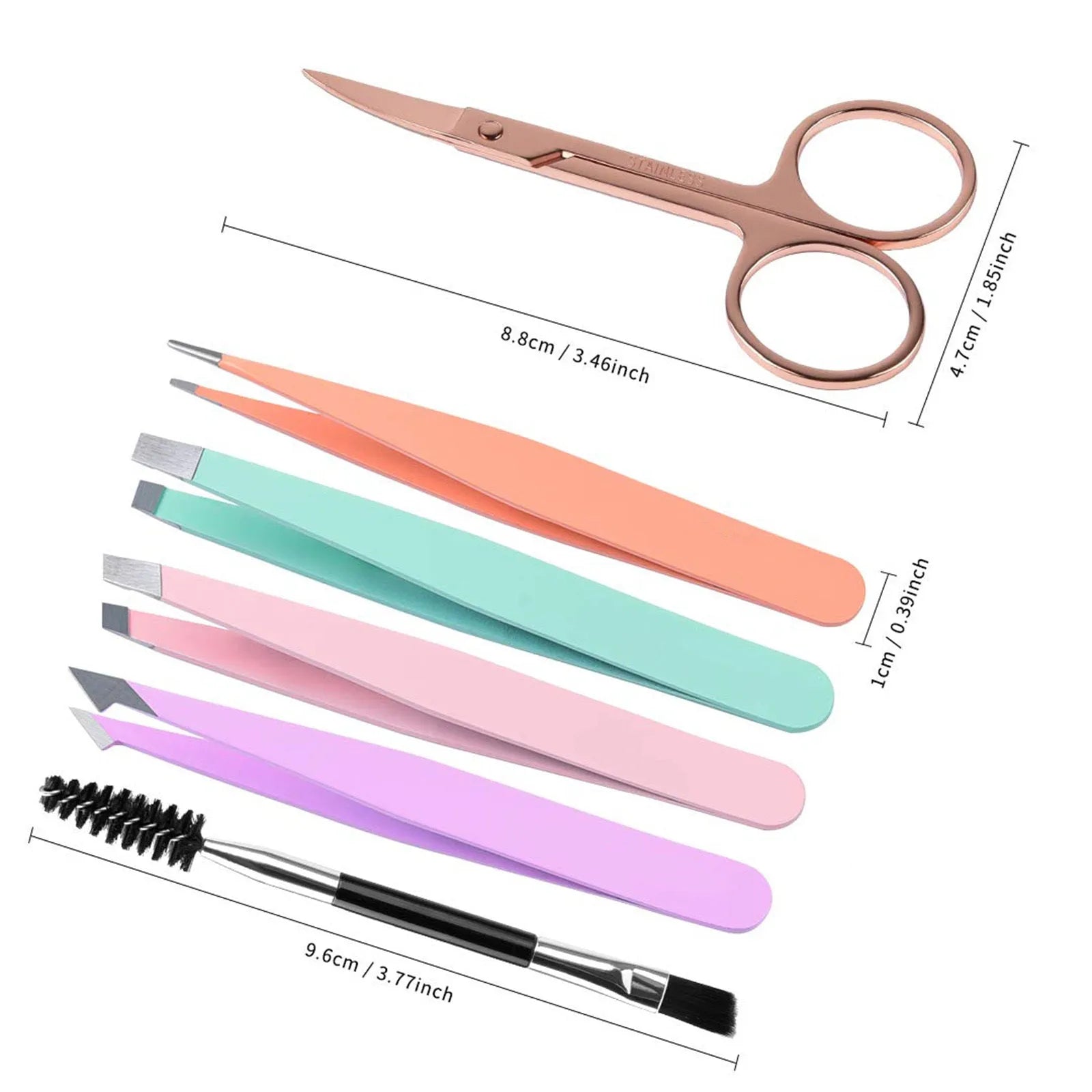 Professional stainless steel eyebrow tweezers set with curved scissors and leather case