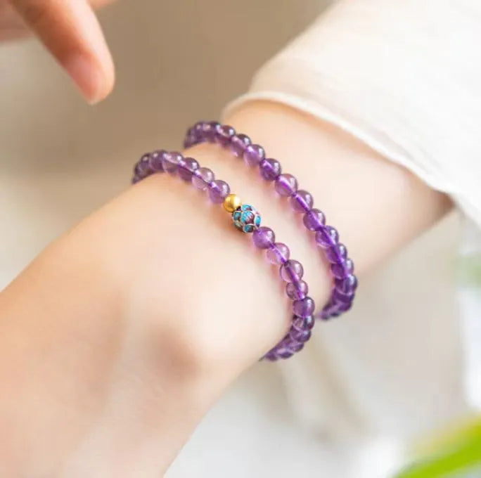 Nine purple lotus bracelet with retro Chinese student style and mixed material construction