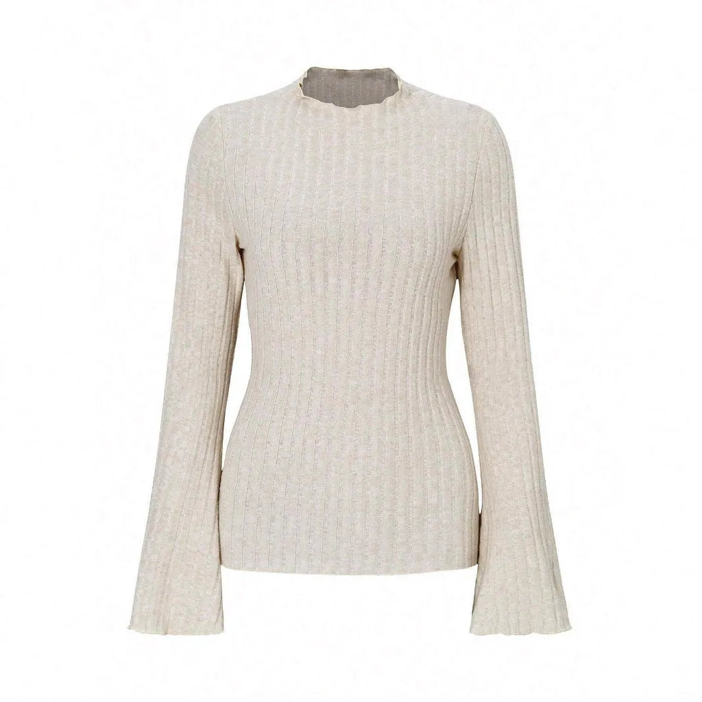 Long sleeve round neck top with lantern sleeves in brushed polyester fabric, black colour, slim fit