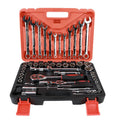 61-piece auto repair socket set with chrome vanadium steel tools including sockets, wrenches, and extension rods