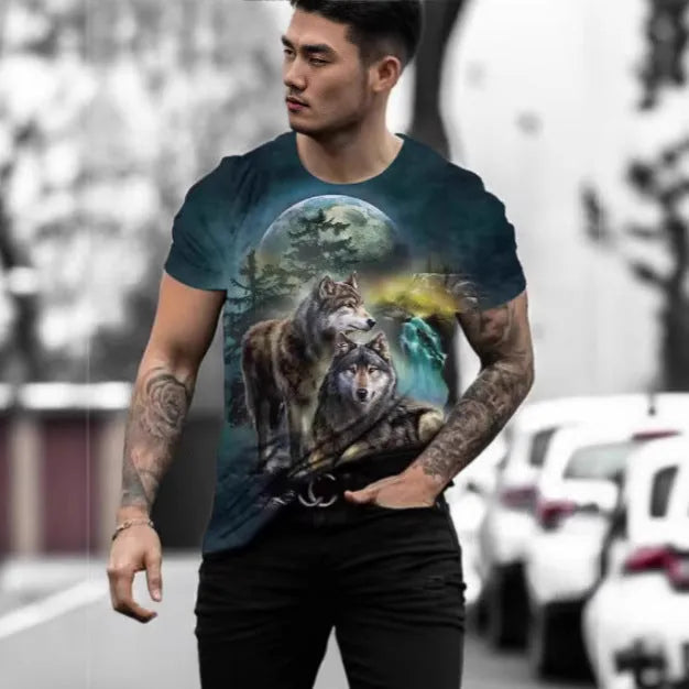 Men's short-sleeved T-shirt with 3D animal print design in multiple colour options