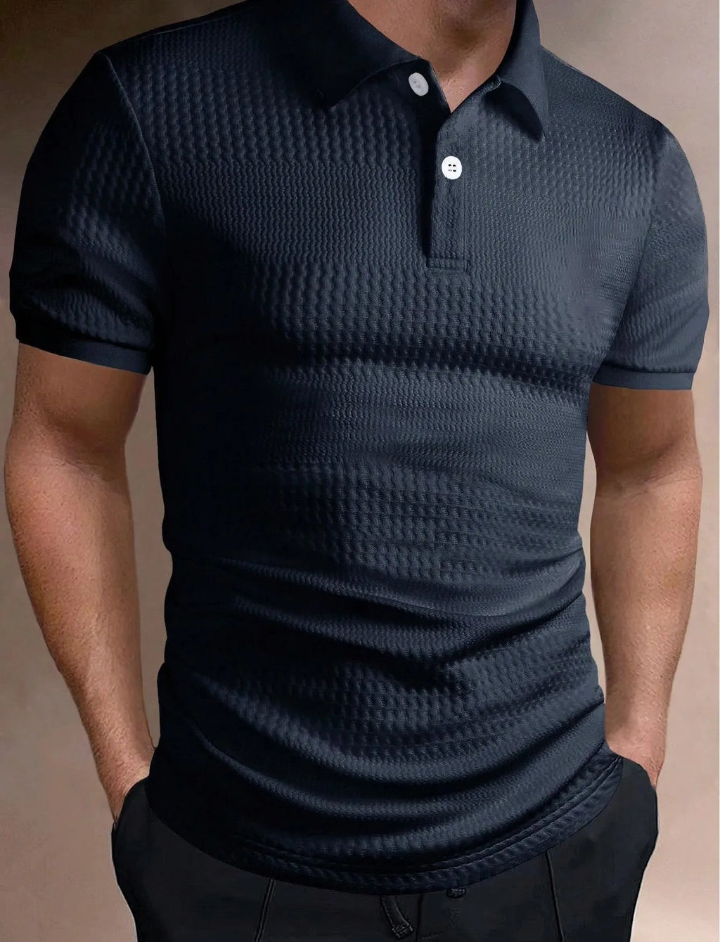 Men's striped polo shirt with short sleeves in loose fit design