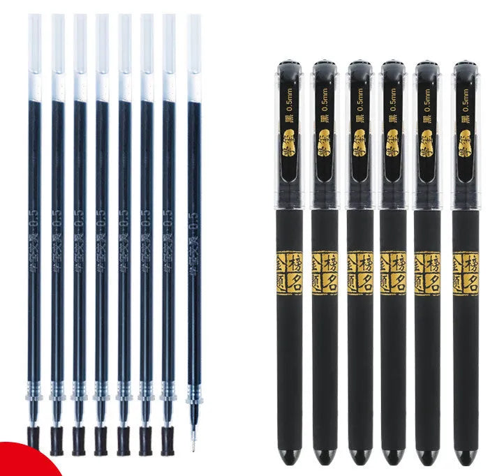 8 carbon black gel pens with quick-drying ink and anti-fatigue design in plastic construction