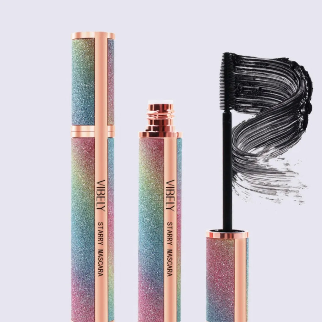 4D Long Thick Curling Waterproof Mascara tube with spiral brush, showing deep black formula for volumised lashes.
