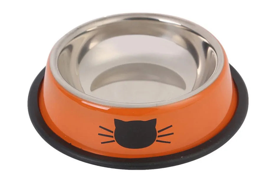 Stainless steel non-slip pet bowl for cats and dogs, 11.5 x 15.5 x 3.5 cm, in purple orange green black grey or sky blue
