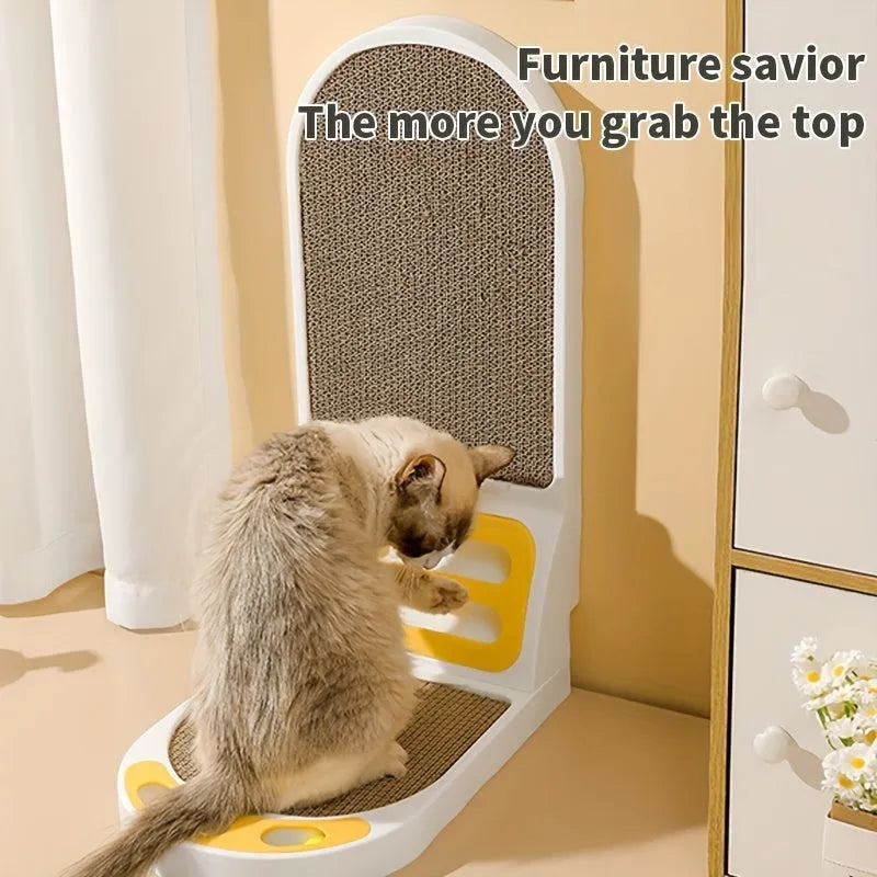 L-Shape Vertical Cat Scratching Board in grey, green, or white, showing thickened scratch-resistant construction.