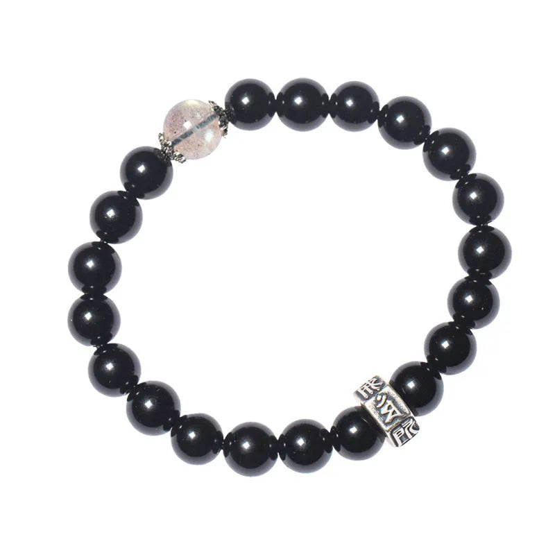 8mm obsidian zodiac bracelet with Buddhist statue beads and animal charms