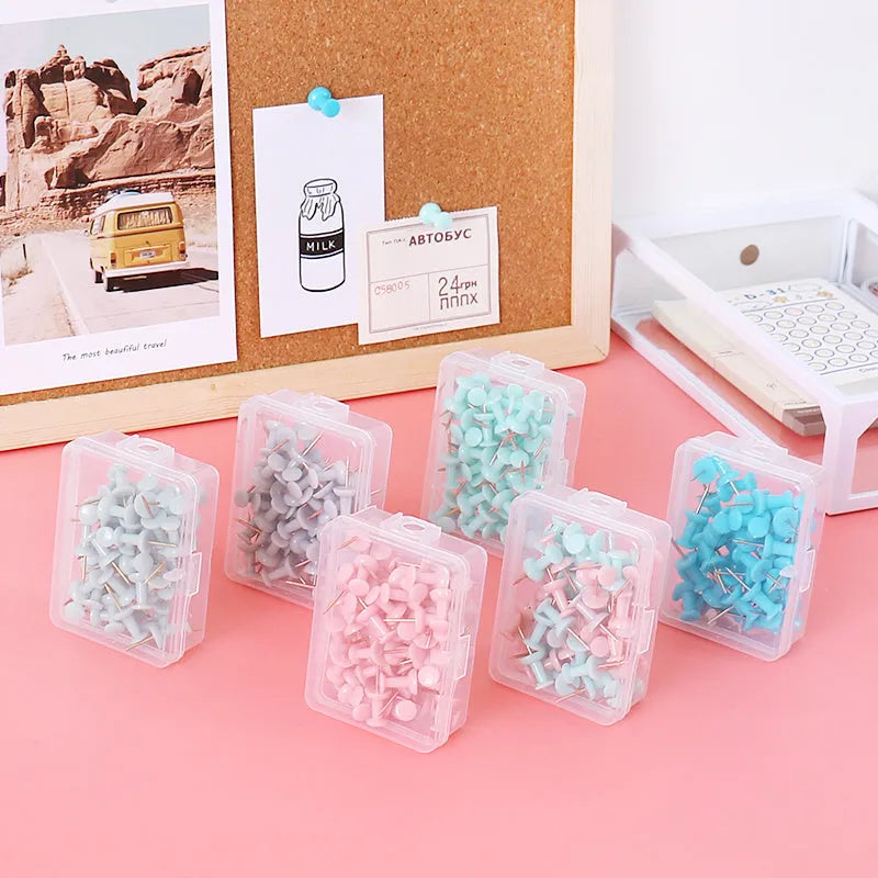 50 decorative push pins with five-pointed star design in green and grey Morandi colours