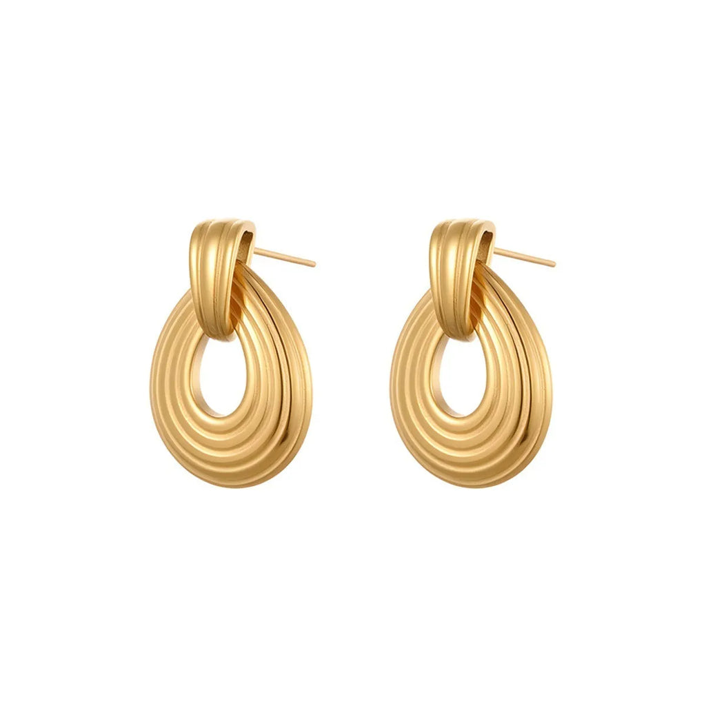 18K gold plated stainless steel ring texture earrings for women, non-fading geometric fashion OL design