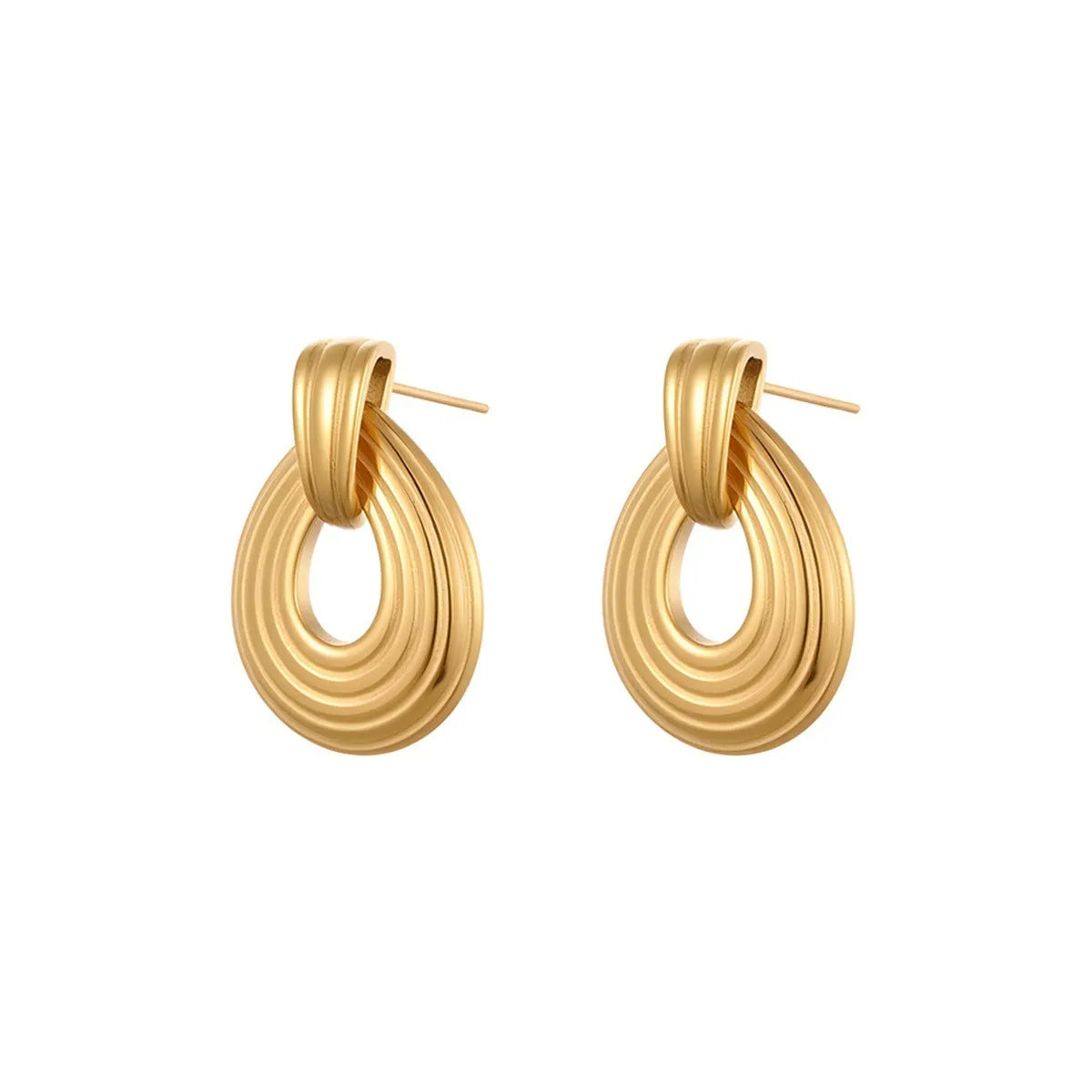 18K gold plated stainless steel ring texture earrings for women, non-fading geometric fashion OL design