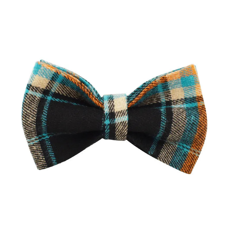 Green retro pattern dog collar, leash, bow, and vest four-piece accessory set