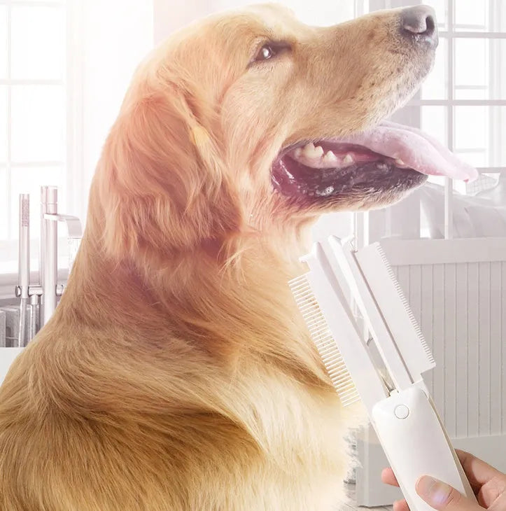 ABS plastic pet grooming brush for cats and dogs with hair removal, knot opening, and massage functions
