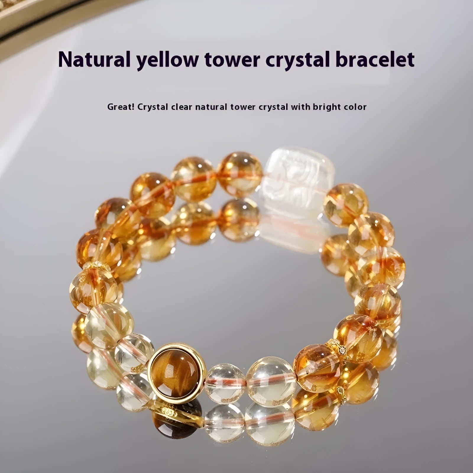 Carved citrine ethnic bracelet with geometric design measuring 10mm