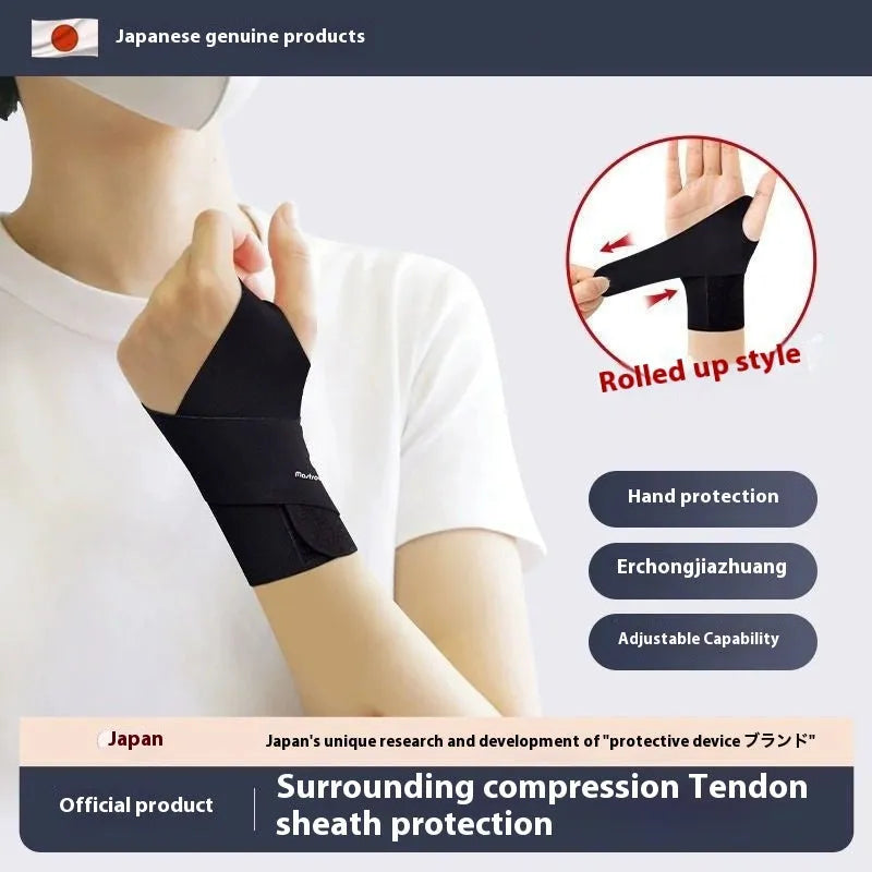 Athletic wristguards in black with adjustable hook-and-loop closure for wrist support during sports