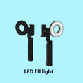 Black handheld LED fill light for smartphone photography with compact rectangular design