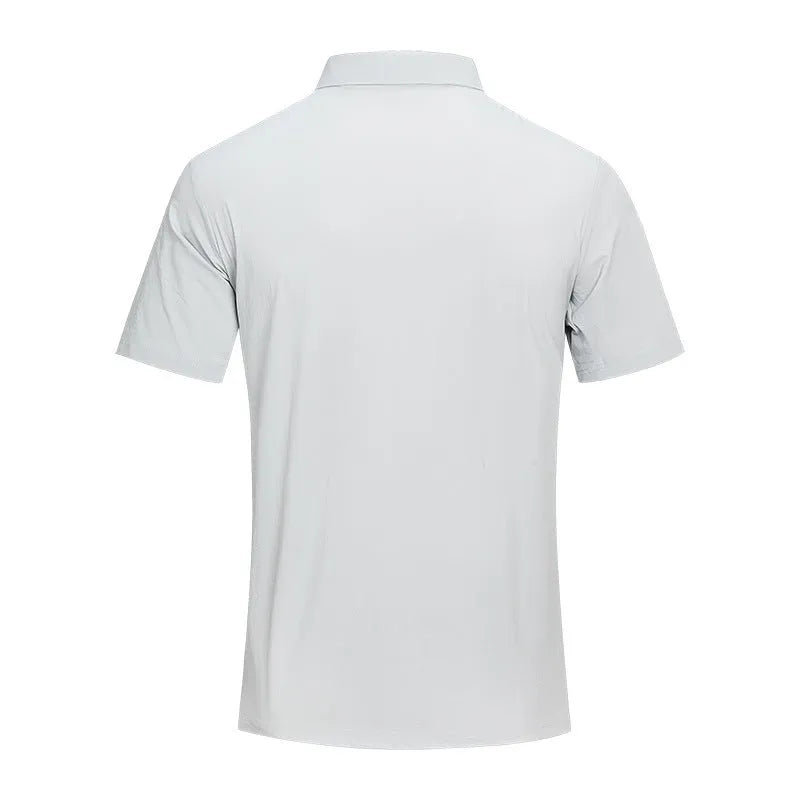 Men's solid colour short sleeve polo shirt in quick-dry nylon fabric for summer.