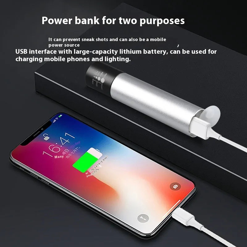 Black and silver portable red light mosquito repellent lamp with USB charging cable