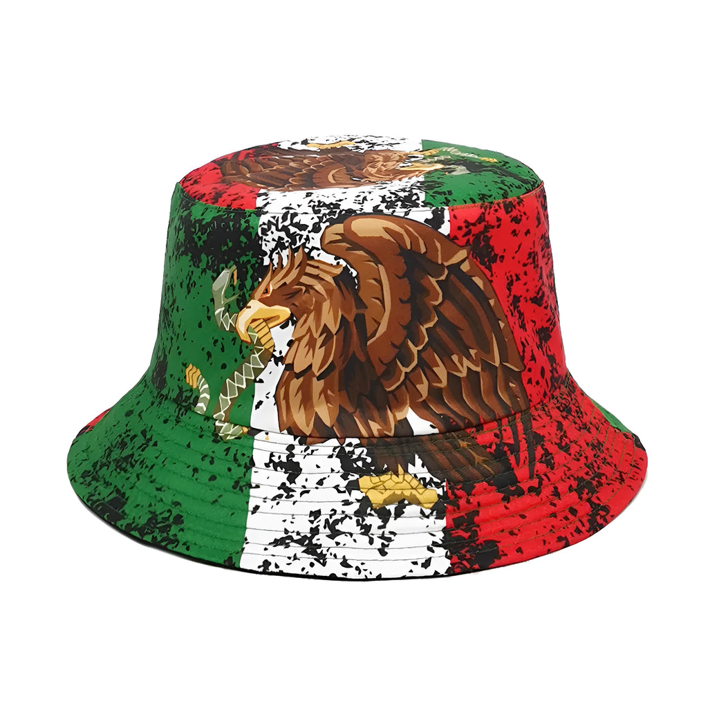 Eagle pattern retro bucket hat with dome crown in size M for sun protection