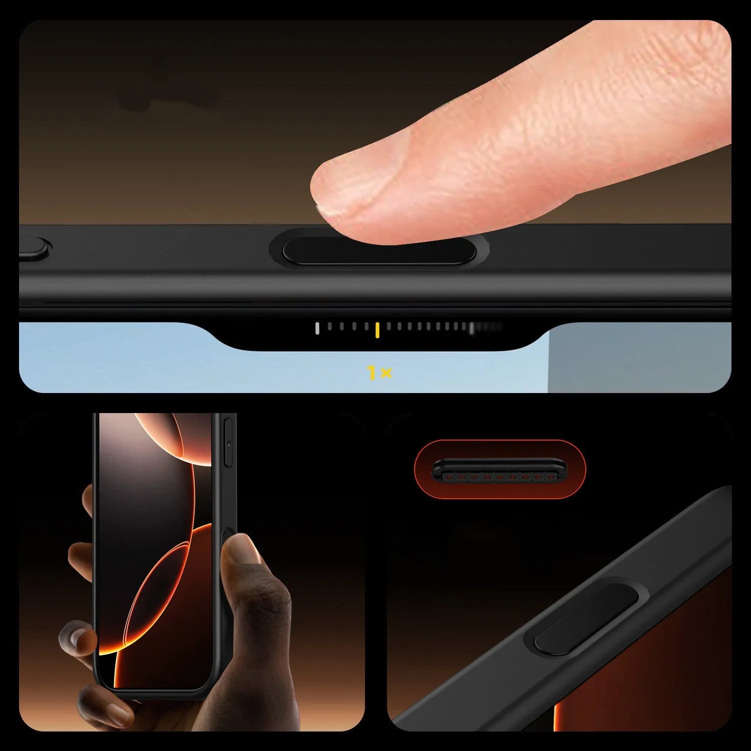 Clear black magnetic protective case for iPhone 16 with visible airbag corners on a white background.