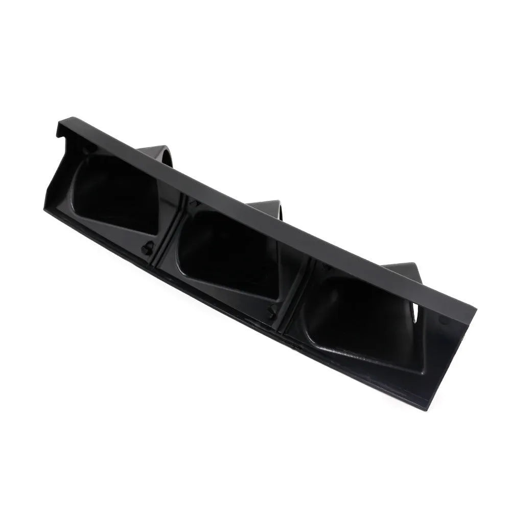 Black ABS plastic instrument stand with three mounting holes for 52mm racing gauges in right-drive configuration