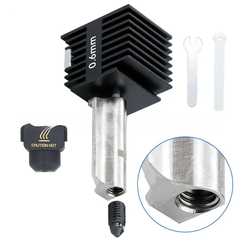 Hardened steel hot end nozzle assembly for Bambu Lab A1 Mini 3D printer with black silicone sleeve