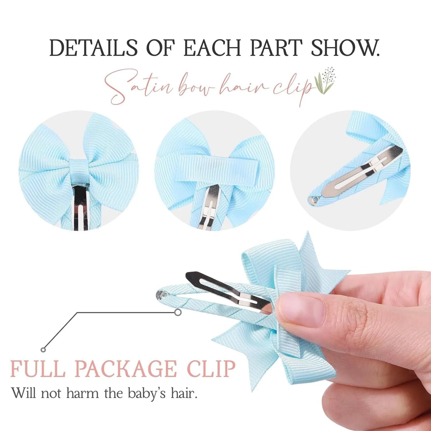 40 piece set of multicoloured grosgrain ribbon snap hair bow clips for baby girls and toddlers