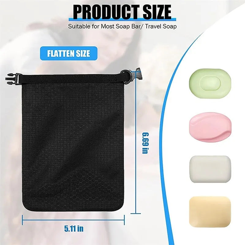 Waterproof quick-drying soap container bag measuring 17cm by 13cm