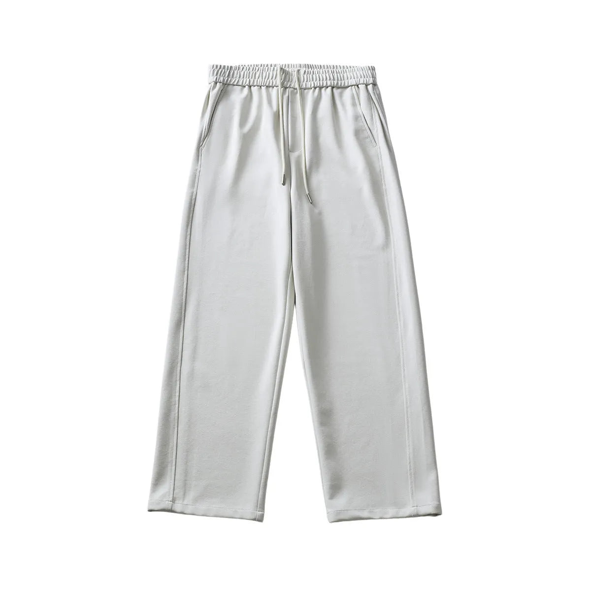 Men's grey cotton blend summer pants with high waist and lace-up closure on straight leg design