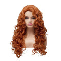 Brown long wavy curly synthetic wig with exotic style on wig head cover