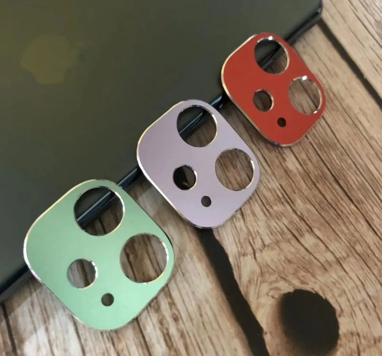 Metal lens protection ring for iPhone 11 and 11 Pro in various colours on a phone back cover