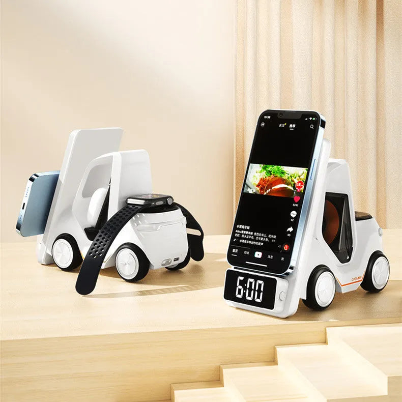 15W wireless charging bracket in grey, white, yellow, or orange with type-C port, dimensions 150x146x75mm