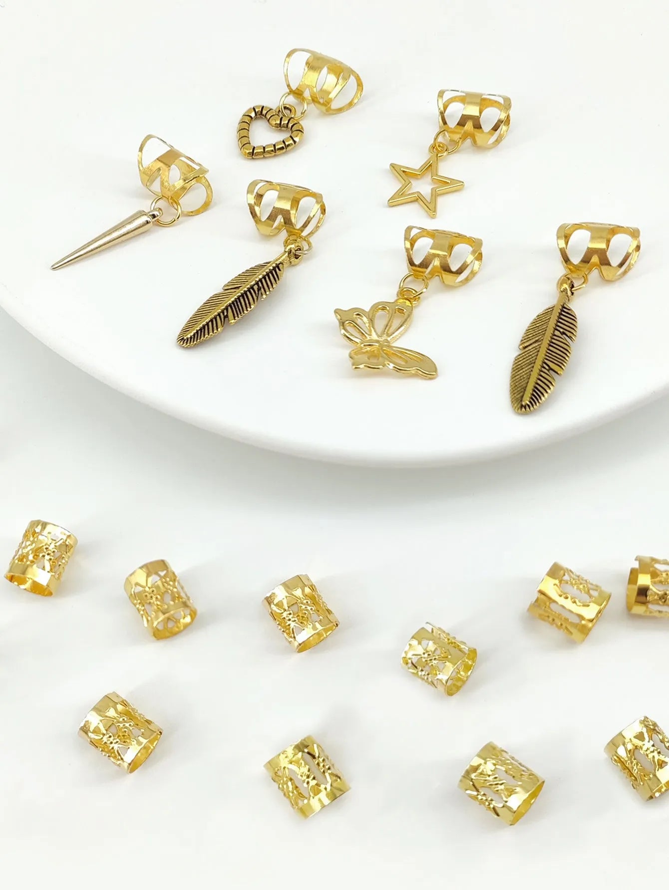Antique style dirty braid hair rings with trendy leaves pattern in gold or silver alloy
